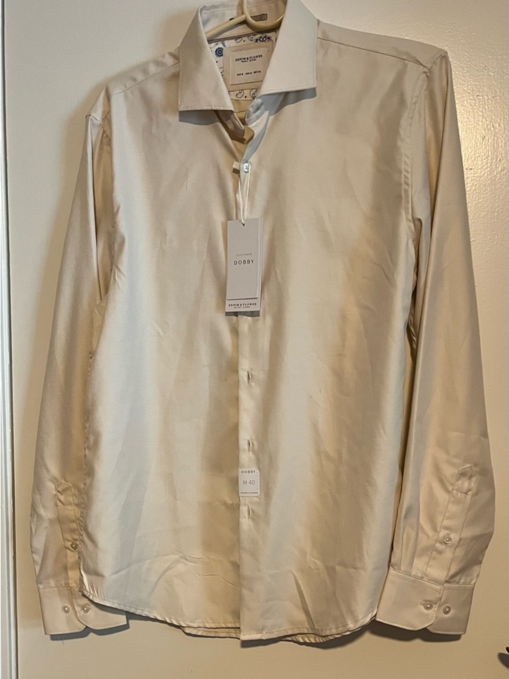 Denim & Flower Men's Cream Dobby Dress Shirt - Spread Collar